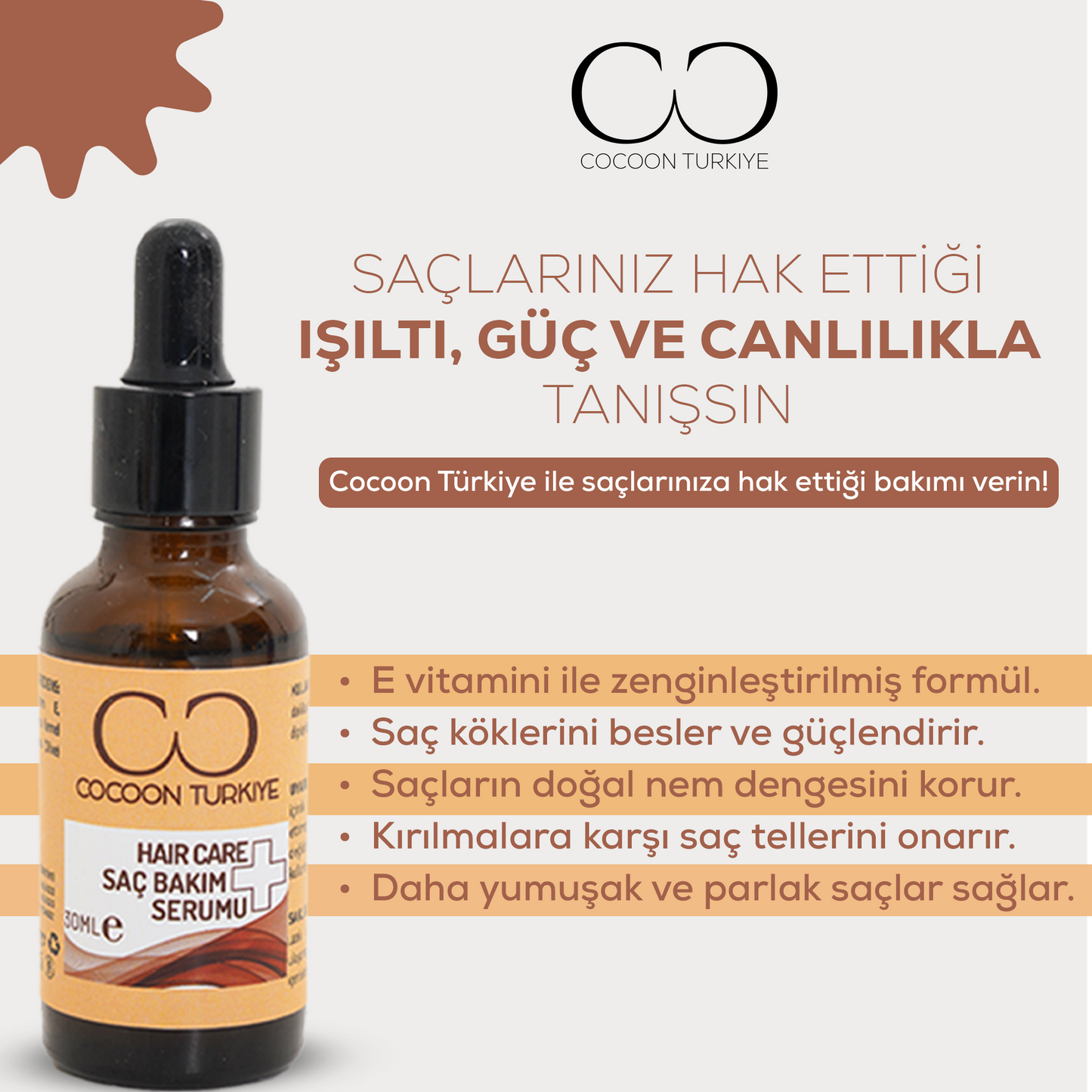 Cocoon Türkiye E Vitaminli Saç Bakım Serumu – 30 ml